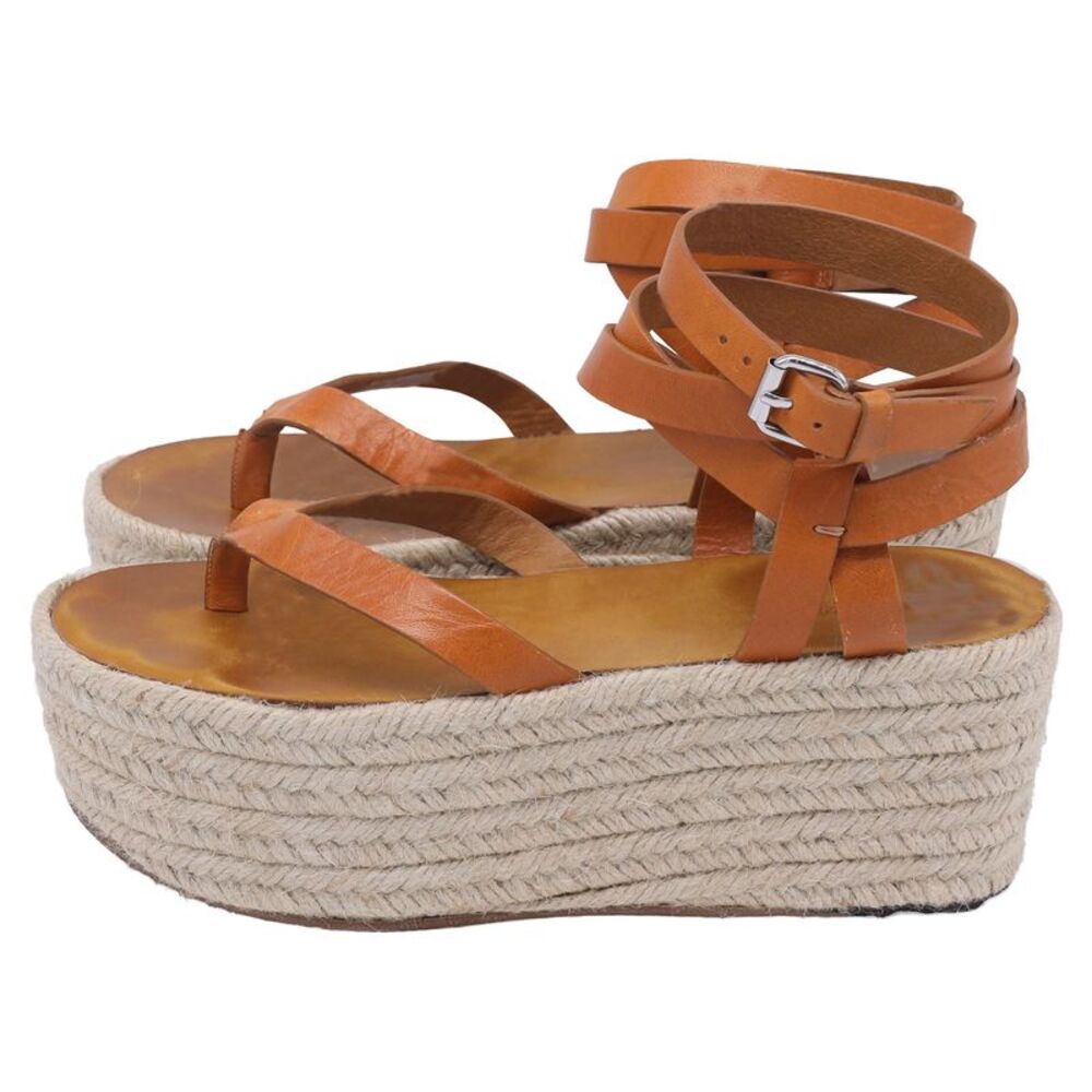 Isabel Marant Thong Ankle Strap Espadrille Wedge Sandals in Brown Leather - Picture 4 of 8